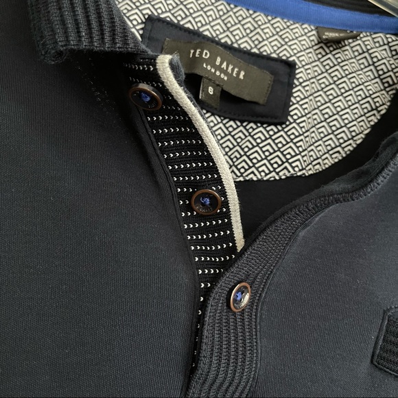 Ted Baker London Long Sleeve Polo Navy Shirt - Picture 4 of 7